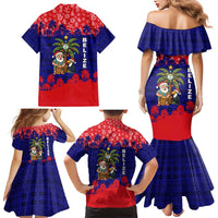 Belize Christmas Family Matching Mermaid Dress and Hawaiian Shirt with Santa Toucan Palm Tree and Tribal Holiday Pattern - Wonder Print Shop