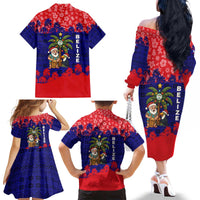 Belize Christmas Family Matching Off The Shoulder Long Sleeve Dress and Hawaiian Shirt with Santa Toucan Palm Tree and Tribal Holiday Pattern - Wonder Print Shop