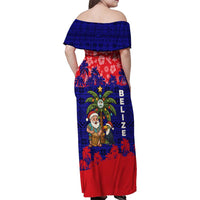 Belize Christmas Family Matching Off Shoulder Maxi Dress and Hawaiian Shirt with Santa Toucan Palm Tree and Tribal Holiday Pattern - Wonder Print Shop