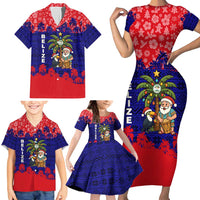 Belize Christmas Family Matching Short Sleeve Bodycon Dress and Hawaiian Shirt with Santa Toucan Palm Tree and Tribal Holiday Pattern - Wonder Print Shop