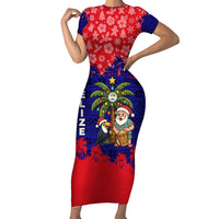 Belize Christmas Family Matching Short Sleeve Bodycon Dress and Hawaiian Shirt with Santa Toucan Palm Tree and Tribal Holiday Pattern - Wonder Print Shop