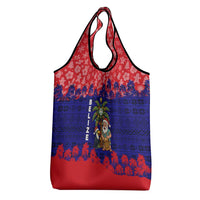 Belize Christmas Grocery Bag with Santa Toucan Palm Tree and Tribal Holiday Pattern - Wonder Print Shop