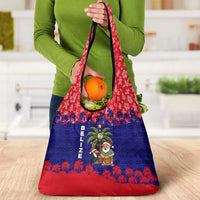 Belize Christmas Grocery Bag with Santa Toucan Palm Tree and Tribal Holiday Pattern - Wonder Print Shop