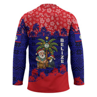 Belize Christmas Hockey Jersey with Santa Toucan Palm Tree and Tribal Holiday Pattern - Wonder Print Shop