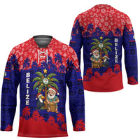 Belize Christmas Hockey Jersey with Santa Toucan Palm Tree and Tribal Holiday Pattern - Wonder Print Shop
