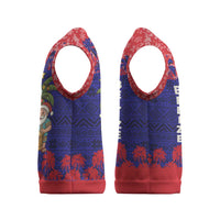 Belize Christmas Knitted V-Neck Vest with Santa Toucan Palm Tree and Tribal Holiday Pattern - Wonder Print Shop