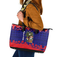 Belize Christmas Leather Tote Bag with Santa Toucan Palm Tree and Tribal Holiday Pattern - Wonder Print Shop