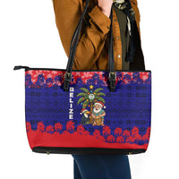 Belize Christmas Leather Tote Bag with Santa Toucan Palm Tree and Tribal Holiday Pattern - Wonder Print Shop