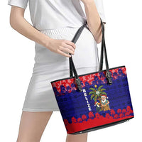 Belize Christmas Leather Tote Bag with Santa Toucan Palm Tree and Tribal Holiday Pattern - Wonder Print Shop