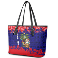 Belize Christmas Leather Tote Bag with Santa Toucan Palm Tree and Tribal Holiday Pattern - Wonder Print Shop