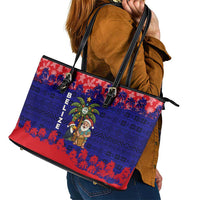 Belize Christmas Leather Tote Bag with Santa Toucan Palm Tree and Tribal Holiday Pattern - Wonder Print Shop