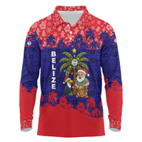Belize Christmas Long Sleeve Polo Shirt with Santa Toucan Palm Tree and Tribal Holiday Pattern - Wonder Print Shop