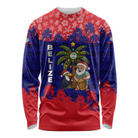 Belize Christmas Long Sleeve Shirt with Santa Toucan Palm Tree and Tribal Holiday Pattern - Wonder Print Shop