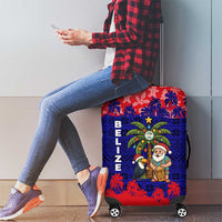 Belize Christmas Luggage Cover with Santa Toucan Palm Tree and Tribal Holiday Pattern - Wonder Print Shop