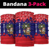 Belize Christmas Neck Gaiter with Santa Toucan Palm Tree and Tribal Holiday Pattern - Wonder Print Shop