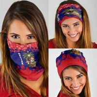 Belize Christmas Neck Gaiter with Santa Toucan Palm Tree and Tribal Holiday Pattern - Wonder Print Shop