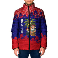 Belize Christmas Padded Jacket with Santa Toucan Palm Tree and Tribal Holiday Pattern - Wonder Print Shop
