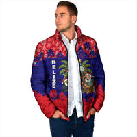 Belize Christmas Padded Jacket with Santa Toucan Palm Tree and Tribal Holiday Pattern - Wonder Print Shop