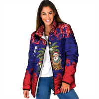 Belize Christmas Padded Jacket with Santa Toucan Palm Tree and Tribal Holiday Pattern - Wonder Print Shop