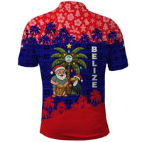 Belize Christmas Polo Shirt with Santa Toucan Palm Tree and Tribal Holiday Pattern - Wonder Print Shop