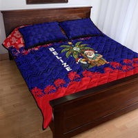 Belize Christmas Quilt Bed Set with Santa Toucan Palm Tree and Tribal Holiday Pattern - Wonder Print Shop