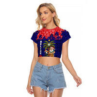 Belize Christmas Raglan Cropped T Shirt with Santa Toucan Palm Tree and Tribal Holiday Pattern - Wonder Print Shop