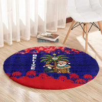 Belize Christmas Round Carpet with Santa Toucan Palm Tree and Tribal Holiday Pattern - Wonder Print Shop