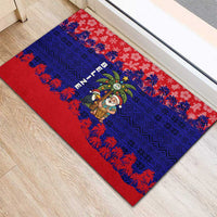 Belize Christmas Rubber Doormat with Santa Toucan Palm Tree and Tribal Holiday Pattern - Wonder Print Shop