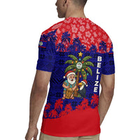 Belize Christmas Rugby Jersey with Santa Toucan Palm Tree and Tribal Holiday Pattern - Wonder Print Shop