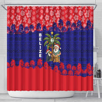 Belize Christmas Shower Curtain with Santa Toucan Palm Tree and Tribal Holiday Pattern - Wonder Print Shop