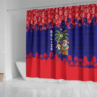 Belize Christmas Shower Curtain with Santa Toucan Palm Tree and Tribal Holiday Pattern - Wonder Print Shop