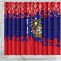 Belize Christmas Shower Curtain with Santa Toucan Palm Tree and Tribal Holiday Pattern - Wonder Print Shop