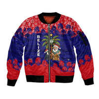 Belize Christmas Sleeve Zip Bomber Jacket with Santa Toucan Palm Tree and Tribal Holiday Pattern - Wonder Print Shop