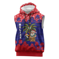 Belize Christmas Sleeveless Hoodie with Santa Toucan Palm Tree and Tribal Holiday Pattern - Wonder Print Shop