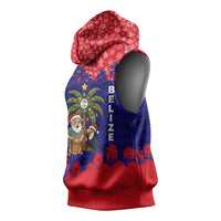Belize Christmas Sleeveless Hoodie with Santa Toucan Palm Tree and Tribal Holiday Pattern - Wonder Print Shop