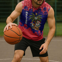 Belize Christmas Sleeveless Hoodie with Santa Toucan Palm Tree and Tribal Holiday Pattern - Wonder Print Shop
