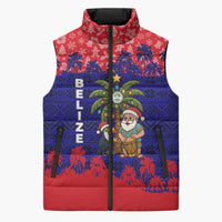 Belize Christmas Sleeveless Puffer Jacket with Santa Toucan Palm Tree and Tribal Holiday Pattern - Wonder Print Shop