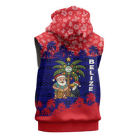 Belize Christmas Sleeveless Zip Hoodie with Santa Toucan Palm Tree and Tribal Holiday Pattern - Wonder Print Shop