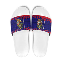 Belize Christmas Slide Sandals with Santa Toucan Palm Tree and Tribal Holiday Pattern - Wonder Print Shop