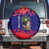 Belize Christmas Spare Tire Cover with Santa Toucan Palm Tree and Tribal Holiday Pattern - Wonder Print Shop