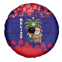 Belize Christmas Spare Tire Cover with Santa Toucan Palm Tree and Tribal Holiday Pattern - Wonder Print Shop