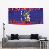 Belize Christmas Tapestry with Santa Toucan Palm Tree and Tribal Holiday Pattern - Wonder Print Shop
