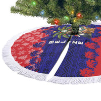Belize Christmas Tree Skirt with Santa Toucan Palm Tree and Tribal Holiday Pattern - Wonder Print Shop