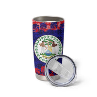 Belize Christmas Tumbler Cup with Santa Toucan Palm Tree and Tribal Holiday Pattern - Wonder Print Shop