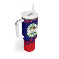Belize Christmas Tumbler With Handle with Santa Toucan Palm Tree and Tribal Holiday Pattern - Wonder Print Shop