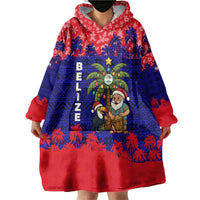 Belize Christmas Wearable Blanket Hoodie with Santa Toucan Palm Tree and Tribal Holiday Pattern - Wonder Print Shop