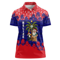Belize Christmas Women Polo Shirt with Santa Toucan Palm Tree and Tribal Holiday Pattern - Wonder Print Shop