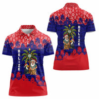 Belize Christmas Women Polo Shirt with Santa Toucan Palm Tree and Tribal Holiday Pattern - Wonder Print Shop