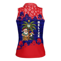 Belize Christmas Women Sleeveless Polo Shirt with Santa Toucan Palm Tree and Tribal Holiday Pattern - Wonder Print Shop