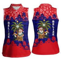 Belize Christmas Women Sleeveless Polo Shirt with Santa Toucan Palm Tree and Tribal Holiday Pattern - Wonder Print Shop